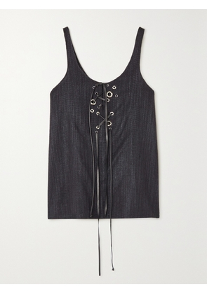 Chloé - Leather-trimmed Silk-blend Canvas Tank - Black - FR 34,FR 36,FR 38,FR 40,FR 42,FR 44,FR 46