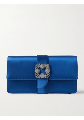 Manolo Blahnik - Capri Crystal-embellished Satin Clutch - Blue - One size