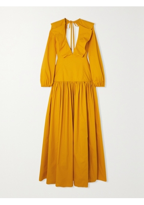La DoubleJ - Abito Della Vita Open-back Ruffled Gathered Cotton-poplin Maxi Dress - Yellow - x small,small,medium,large,x large