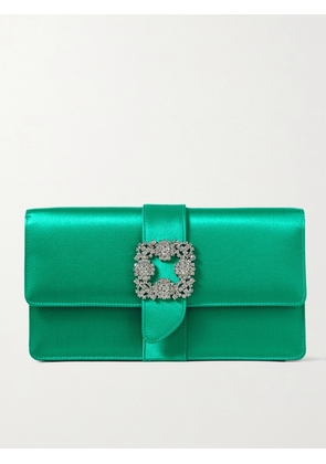 Manolo Blahnik - Capri Crystal-embellished Satin Clutch - Green - One size