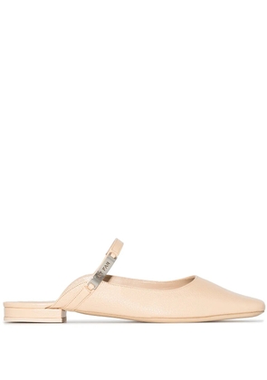 BY FAR Etta grained leather mules - Neutrals