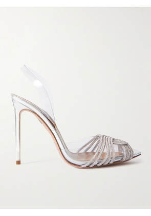 Aquazzura - Gatsbi 105 Crystal-embellished Pvc And Metallic Leather Slingback Pumps - Silver - IT35,IT35.5,IT36,IT36.5,IT37,IT37.5,IT38,IT38.5,IT39,IT39.5,IT40,IT40.5,IT41,IT41.5,IT42