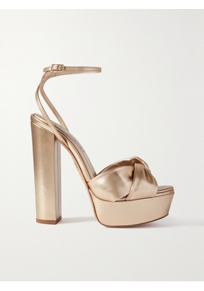 Aquazzura - Olie Plateau 140 Knotted Metallic Leather Platform Sandals - Pink - IT35,IT35.5,IT36,IT36.5,IT37,IT37.5,IT38,IT38.5,IT39,IT39.5,IT40,IT40.5,IT41