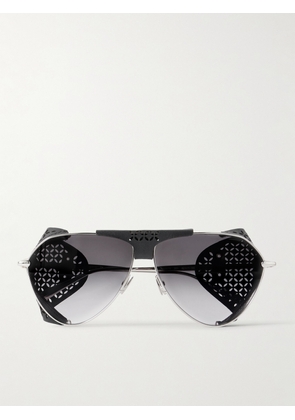 Alaïa - Aviator-style Perforated Leather And Silver-tone Sunglasses - One size
