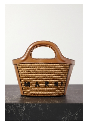 Marni - Tropicalia Micro Embroidered Leather-trimmed Raffia Tote - Brown - One size