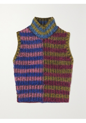 AGR - Cropped Brushed Striped Cotton-blend Turtleneck Sweater - Pink - x small,small,medium,large,x large