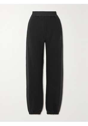 Moncler - Embellished Shell-trimmed Cotton-jersey Track Pants - Black - xx small,x small,small,medium,large,x large,xx large