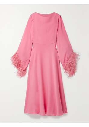 Valentino Garavani - Feather-trimmed Silk-crepe Midi Dress - Pink - IT36,IT38,IT40,IT42,IT44,IT46,IT48