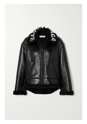 Balenciaga - Cropped Faux Shearling-lined Leather Jacket - Black - FR 34,FR 36,FR 38,FR 40,FR 42,FR 44