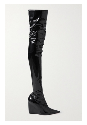 Amina Muaddi - Danielle Stretch-latex Wedge Thigh Boots - Black - IT35,IT35.5,IT36,IT36.5,IT37,IT37.5,IT38,IT38.5,IT39,IT39.5,IT40,IT40.5,IT41,IT41.5,IT42