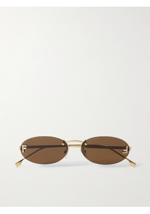 Fendi Eyewear - Oval-frame Crystal-embellished Gold-tone Sunglasses - One size