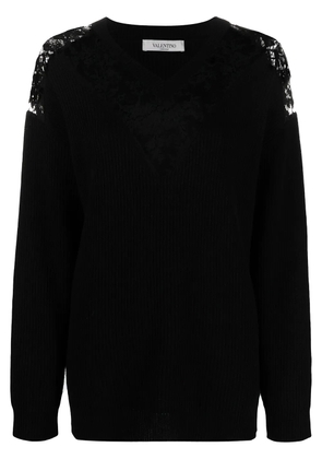 Valentino Garavani lace-embellished V-neck jumper - Black
