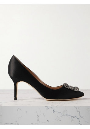 Manolo Blahnik - Hangisi 70 Crystal-embellished Satin Pumps - Black - IT34,IT34.5,IT35,IT35.5,IT36,IT36.5,IT37,IT37.5,IT38,IT38.5,IT39,IT39.5,IT40,IT40.5,IT41,IT41.5,IT42,IT42.5,IT43