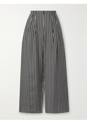 Maria McManus - Pleated Striped Recycled-crepe De Chine Straight-leg Pants - Black - x small,small,medium,large
