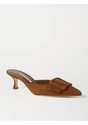 Manolo Blahnik - Maysale 50 Buckled Suede Mules - Brown - IT34,IT35,IT35.5,IT36,IT36.5,IT37,IT37.5,IT38,IT38.5,IT39,IT39.5,IT40,IT40.5,IT41,IT41.5,IT42,IT42.5,IT43