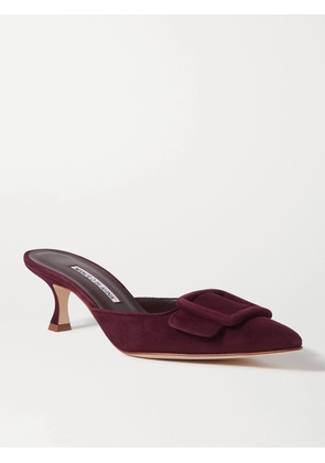 Manolo Blahnik - Maysale 50 Buckled Suede Mules - Burgundy - IT34,IT34.5,IT35,IT35.5,IT36,IT36.5,IT37,IT37.5,IT38,IT38.5,IT39,IT39.5,IT40,IT40.5,IT41,IT41.5,IT42,IT43