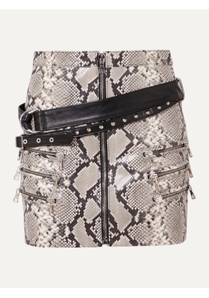 UNRAVEL - Belted Snake-effect Leather Mini Skirt - Animal print - IT44