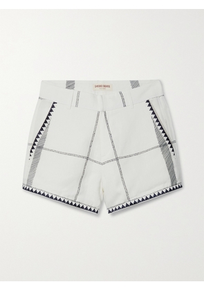 Emporio Sirenuse - Kantha Embroidered Checked Linen Shorts - White - IT38,IT40,IT42,IT44,IT46,IT48,IT50