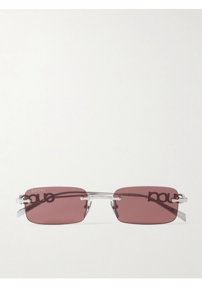 GUCCI EYEWEAR - Lettering Rimless Rectangle-frame Crystal-embellished Silver-tone Sunglasses - One size