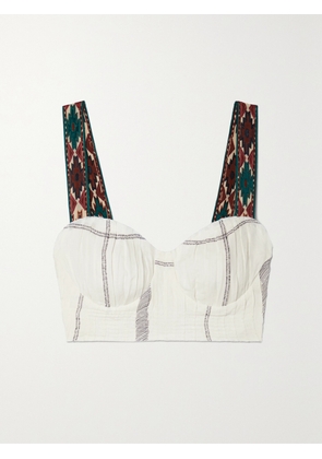 Emporio Sirenuse - Dalia Cropped Checked Linen Top - White - IT38,IT40,IT42,IT44,IT46,IT48,IT50