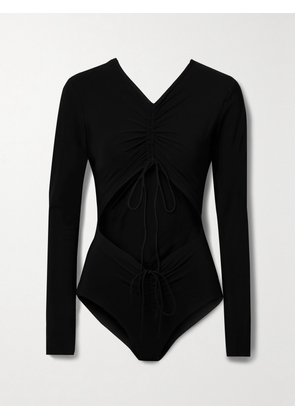 Christopher Esber - Cutout Tie-front Ruched Swimsuit - Black - UK 4,UK 6,UK 8,UK 10,UK 12,UK 14