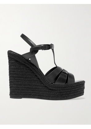 SAINT LAURENT - Tribute Woven Leather Espadrille Wedge Sandals - Black - IT34,IT34.5,IT35,IT35.5,IT36,IT36.5,IT37,IT37.5,IT38,IT38.5,IT39,IT39.5,IT40,IT40.5,IT41,IT41.5,IT42