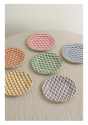 La DoubleJ - Set Of Six 20cm Gold-plated Porcelain Dessert Plates - Green - One size