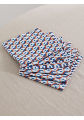 La DoubleJ - Set Of Six Printed Linen Napkins - Blue - One size