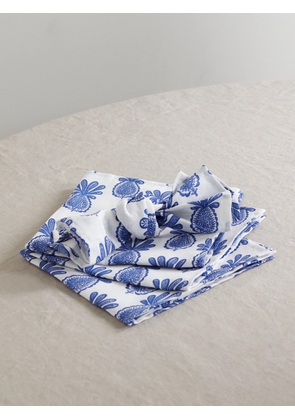 La DoubleJ - Set Of Six Printed Linen Napkins - Blue - One size
