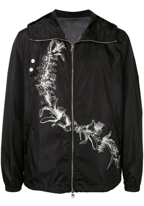Alexander McQueen floral-print zip-front hooded jacket - Black