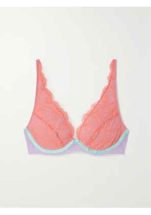 DORA LARSEN - Erin Lace And Tulle Underwired Plunge Bra - Pink - 32A,34A,32B,34B,36B,32C,34C,36C,32D,34D,36D,32DD,34DD,36DD,32E,34E