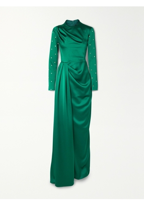 RASARIO - Crystal-embellished Draped Satin Gown - Green - FR 34,FR 36,FR 38,FR 40,FR 42,FR 44