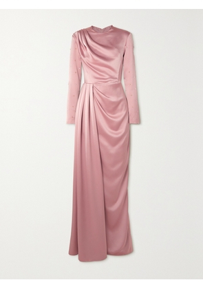 RASARIO - Crystal-embellished Draped Satin Gown - Pink - FR 34,FR 36,FR 38,FR 40,FR 42,FR 44