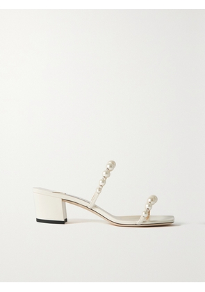 Jimmy Choo - Amara 45 Embellished Leather Sandals - Off-white - IT34,IT34.5,IT35,IT35.5,IT36,IT36.5,IT37,IT37.5,IT38,IT38.5,IT39,IT39.5,IT40,IT40.5,IT41,IT41.5,IT42,IT43