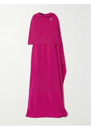 Oscar de la Renta - Cape-effect Embellished Silk-blend Gown - Purple - x small,small,medium,large,x large