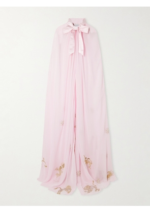 Clio Peppiatt - Nova Satin-trimmed Embellished Georgette Cape - Pink - One size