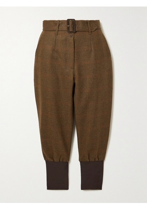 Purdey - Belted Checked Wool-blend Tweed And Stretch-jersey Slim-fit Pants - Brown - UK 6,UK 8,UK 10,UK 12,UK 14,UK 16,UK 18