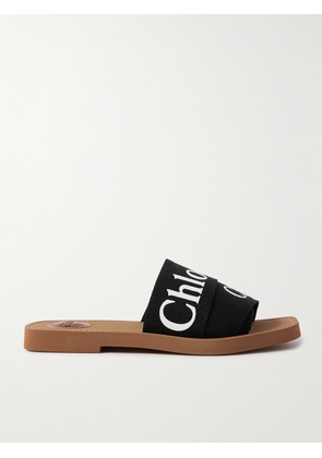 Chloé - Woody Logo-print Canvas Slides - Black - IT34,IT35,IT36,IT37,IT38,IT39,IT40,IT41,IT42