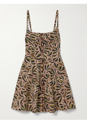 La Ligne - Alba Printed Linen-blend Mini Dress - Green - xx small,x small,small,medium,large,x large