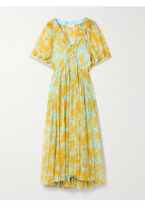 La Ligne - Constance Floral-print Silk-chiffon Midi Dress - Yellow - xx small,x small,small,medium,large,x large