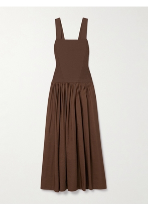 La Ligne - Stretch-knit And Gathered Linen-blend Midi Dress - Brown - xx small,x small,small,medium,large,x large