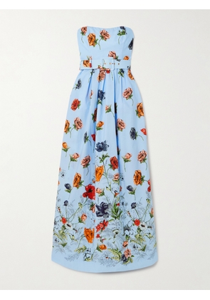 Cara Cara - Greenfield Belted Strapless Smocked Floral-print Cotton-poplin Maxi Dress - Blue - US0,US2,US4,US6,US8,US10