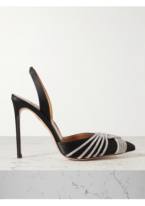 Aquazzura - Gatsby 105 Crystal-embellished Satin Slingback Pumps - Black - IT35,IT35.5,IT36,IT36.5,IT37,IT37.5,IT38,IT38.5,IT39,IT39.5,IT40,IT40.5,IT41,IT42