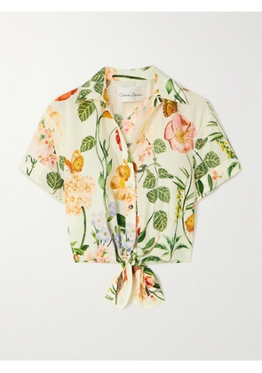 Cara Cara - Asbury Cropped Tie-front Floral-print Cotton-poplin Shirt - Cream - xx small,x small,small,medium,large