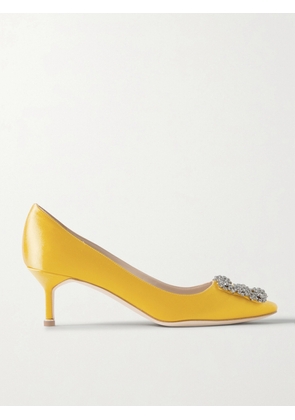 Manolo Blahnik - Hangisi 50 Crystal-embellished Satin Pumps - Yellow - IT35,IT35.5,IT36,IT36.5,IT37,IT37.5,IT38,IT38.5,IT39,IT39.5,IT40,IT40.5,IT41,IT41.5,IT42