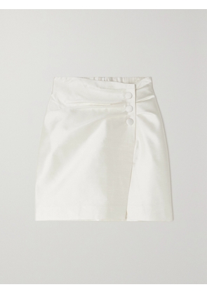 RASARIO - Ruched Button-embellished Silk Mini Skirt - White - FR 34,FR 36,FR 38,FR 40,FR 42,FR 44