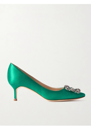 Manolo Blahnik - Hangisi 50 Crystal-embellished Satin Pumps - Green - IT34,IT34.5,IT35,IT35.5,IT36,IT36.5,IT37,IT37.5,IT38,IT38.5,IT39,IT39.5,IT40,IT40.5,IT41,IT41.5,IT42,IT42.5,IT43