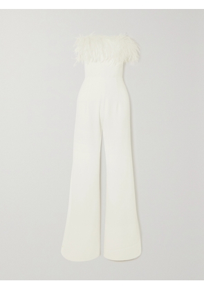 16ARLINGTON - Taree Strapless Feather-trimmed Crepe Jumpsuit - White - UK 4,UK 6,UK 8,UK 10,UK 12,UK 14,UK 16