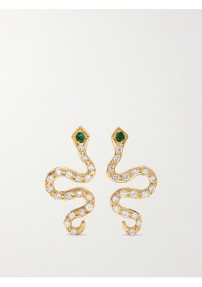 Ileana Makri - Little Snake 18-karat Gold, Diamond And Tsavorite Earrings - One size