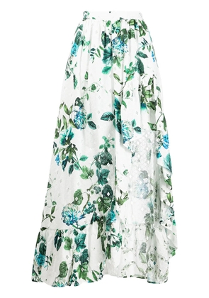 Blumarine asymmetric ruffled floral print skirt - White
